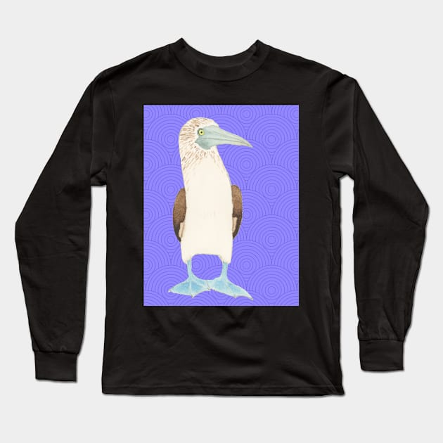 Blue Footed Booby Against Purple Background Long Sleeve T-Shirt by VegShop